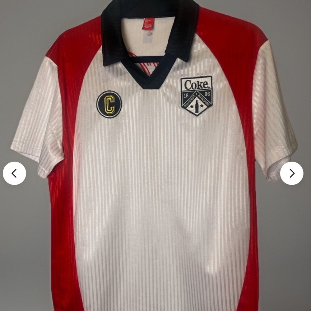 Retro Coca Cola x Forever 21 Soccer Jersey Athletic White Short Sleeve Men’s - Picture 2 of 3